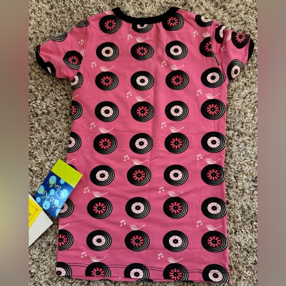 NWT Kickee Pants 4T Print Short Sleeve Kimono Pajama Set- Flamingo Record Birds - Picture 3 of 7